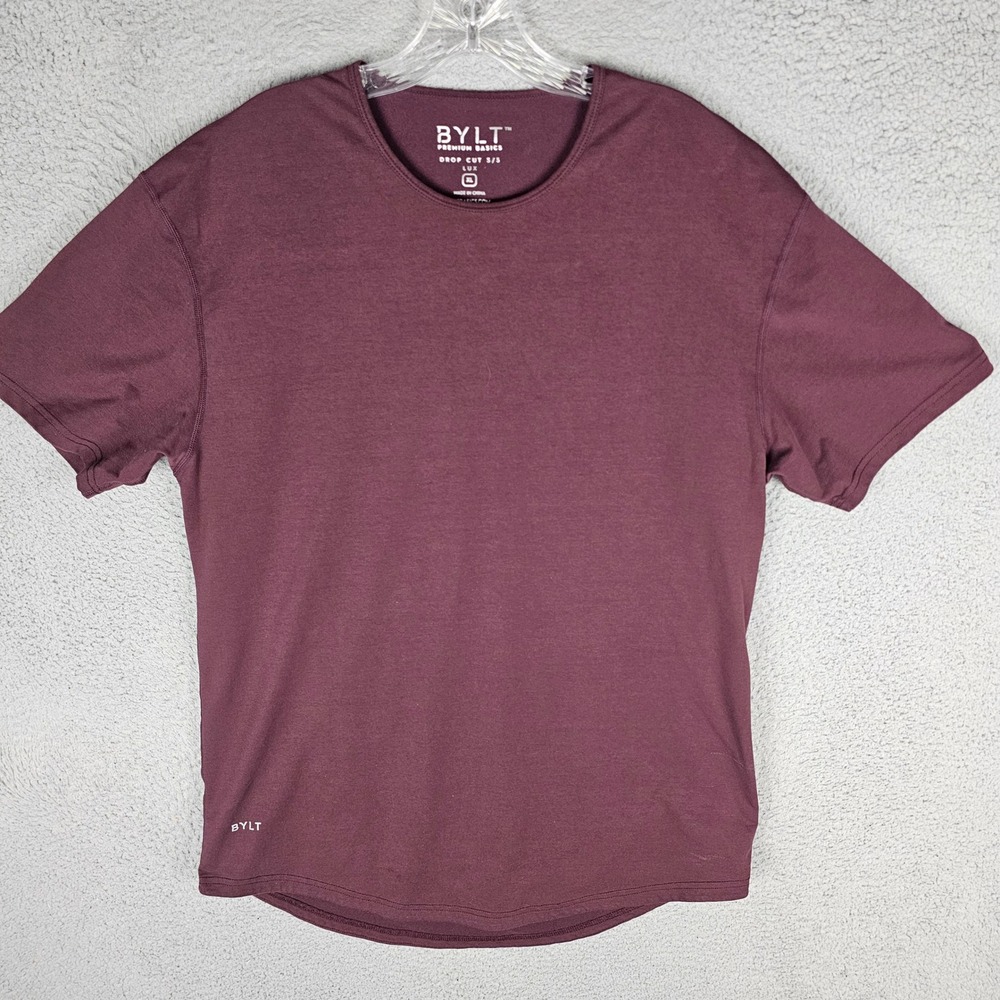 BYLT T-Shirt Mens XL Maroon Drop Cut S/S Lux Performance Athletic Tee